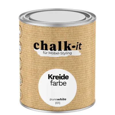 Produktbild von Kreidefarbe Chalk-it (01) Pure White 0,75L Shaby Chic Möbel Holzlack Natur Vintage Möbellack