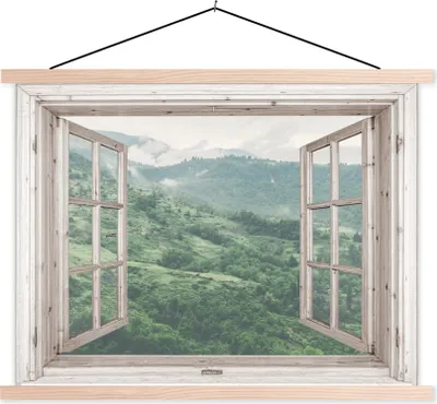 Produktbild von MuchoWow® Textilposter Aussicht - Berg - Baum 40x30 cm mit holzfarbenen Rahmen - Bilder