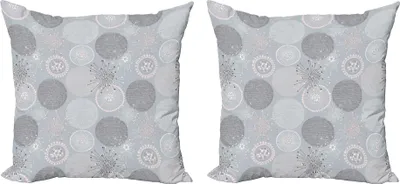 Immagine prodotto di ABAKUHAUS Set di copricuscini astratti (2 pezzi), Rotondo con motivo floreale viola dai toni pastello, 50 x 50 cm, Blu Grigio Pesca Grigio