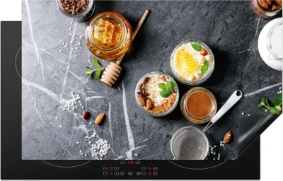 Produktbild von KitchenYeah© Herdabdeckplatte Honig - Gewürze - Küche - Marmor , 85x52cm, Küche Deko, Glaskeramikkochfeld Herdabdeckung, Abdeckplatte fùr Kochfeld