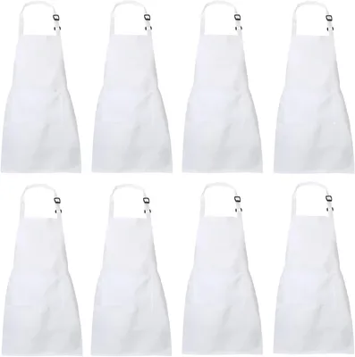 Obrázek produktu pro 8 kusů dětských zástěr, voděodolných, nastavitelných, s kapsami, pro chlapce i dívky, vhodné pro vaření, pečení, malování, bílé