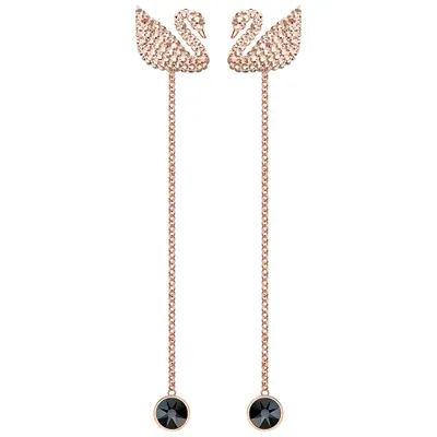 Immagine prodotto di Orecchini pendenti Swarovski, modello Iconic Swan, color nero, placcati in oro rosa