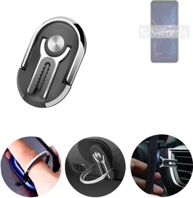 Produktbild von K-S-Trade 3in1 Smartphone-Ring Handy-Ring kompatibel mit Asus ROG Phone 6 Pro Fingerhalterung  Handyring Tischständer Lüftungsgitter-Halterung Tisch