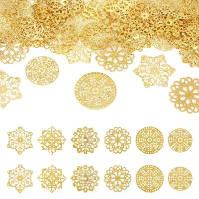Image de Omgoods - Charmes en filigrane doré - 48 pièces - Pendentifs métalliques - Design rétro - Création de boucles d'oreilles DIY - Matériau robuste - Décorations créatives - Breloques