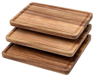 Schneidebrett-Set 3-tlg., Akazienholz, 30x20 cm, mit Saftrille