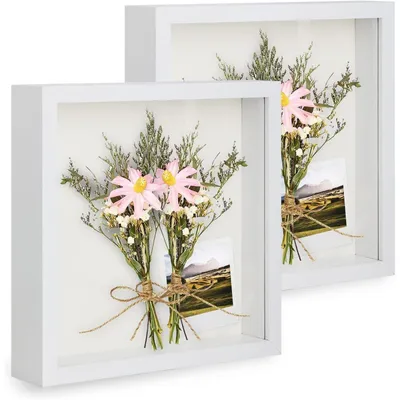Obrázok produktu pre 3D rámy na fotografie, 13 x 13 cm, sklo, biela farba, sada 2 kusov