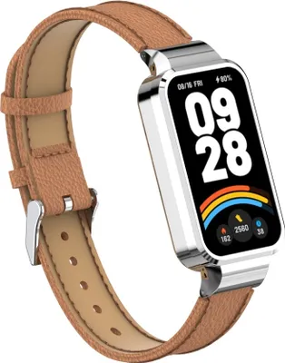 Produktbild von Strap-it Lederarmband mit Schnallenverschluss - passend für das Xiaomi Smart Band 9 Active (Braun)