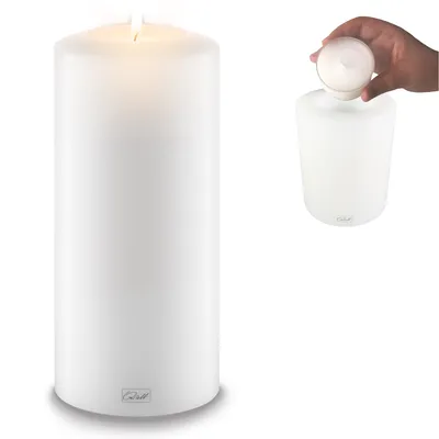 Produktbild von Qult Farluce Classic - Durchm. 10cm Teelichthalter in Kerzenform Dauerkerze Kunststoffkerze in Kerzenoptik Teelichtkerze mit Teelichteinsatz inkl. Teelicht