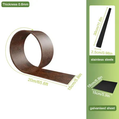 Obrázok produktu pre Okrajová lišta – flexibilné ohraničenie záhrady – pozinkovaný kov – odolné voči poveternostným vplyvom – výška 15 cm – dĺžka 20 metrov – farba: hrdzavá