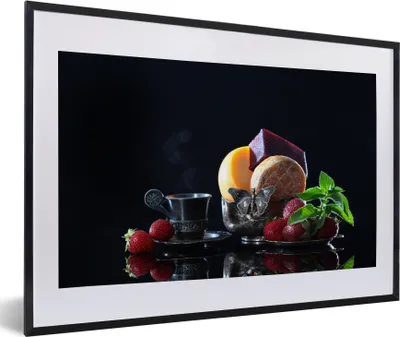 Produktbild von MuchoWow® Gerahmtes Poster Rustikal - Obst - Käse - Tisch - Stilleben 60x40 cm - Poster mit Schwarzem Bilderrahmen Wandposter Rahmen Foto Bilder - Schlafzimmer - Plakat in Rahmen - Drucken