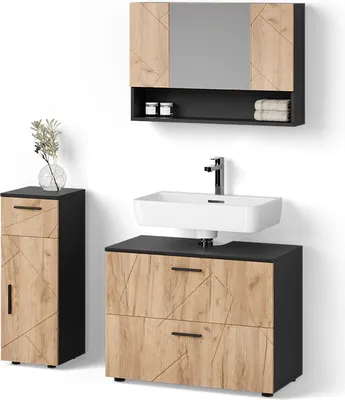 Produktbild von Badmöbel-Set Livinity Ronco Goldkraft Eiche/Anthrazit 3-teilig, Model 52736