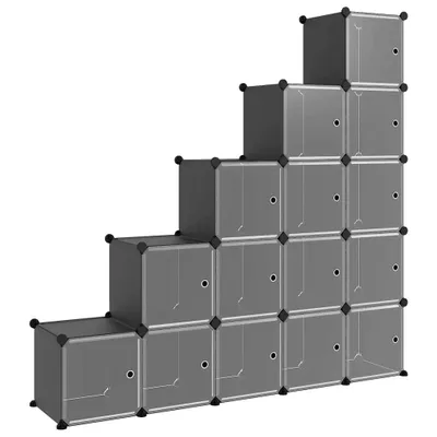 Image de Cubes de rangement 15 pcs avec portes Noir PP