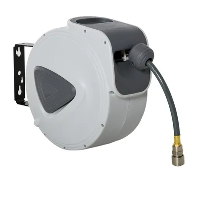 Produktbild von Automatischer Druckluft-Schlauchaufroller 15 m, 1/4" Anschluss, bis 24 bar, 180° schwenkbare Wandhalterung, Grau