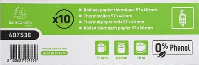 Image de Rouleau thermique 57x40x12mm/18m blanc