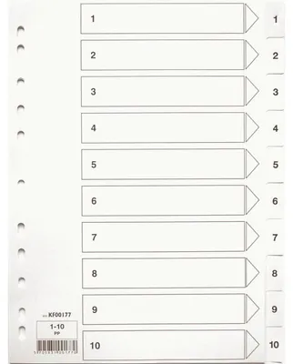Produktbild von Q-Connect® KF00177 Zahlenregister - 1 - 10, PP, A4, 10 Blatt, weiß