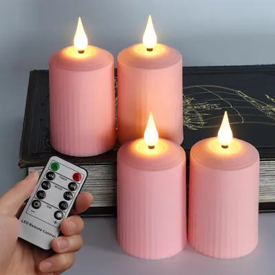 Imagen del producto de Juego de 4 velas LED rosas para exteriores, con función de temporizador y sin llama