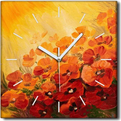 Produktbild von Coloray Uhr auf Leinwand 30x30 cm Wand Uhr Dekoration Wohnzimmer Segeltuch weiße Zeiger -Abstraktion. Maki Blumen