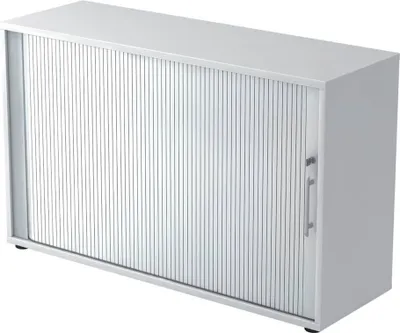 Zdjęcie produktu dla V1732S/W/S/RE Hammerbacher szafa z drzwiami żaluzjowymi - 2OH, 120 cm, uchwyt relingowy, biały/srebrny