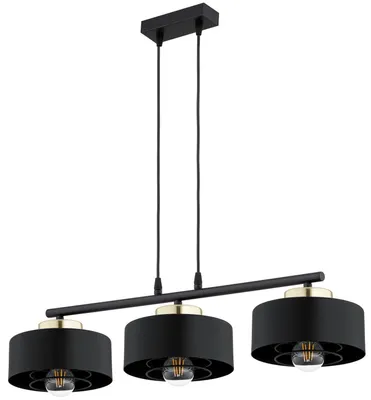 Produktbild von KAR-LIGHTING Pendelleuchte 3-flammig Schwarz/Gold, Metall, höhenverstellbar, 90 x 70 x 20 cm – Esszimmer, E27-Fassung
