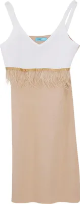 Produktbild von Federkleid Elegantes Festliches Kleid Weiß/Beige mit Federbesatz in der Taille