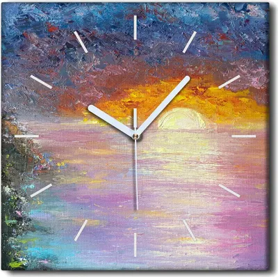 Produktbild von Coloray Uhr auf Leinwand 30x30 cm Wand Uhr Dekoration Wohnzimmer Segeltuch weiße Zeiger -Seesonnenuntergang