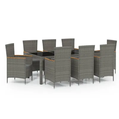 Immagine prodotto di Set da Pranzo da Esterno 9 pz con Cuscini in Polyrattan Grigio