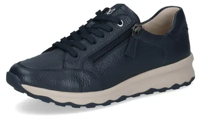 Produktbild von Damen Sneaker Ozeanblau, strukturiertes Glattleder, klassische Schnürung, seitlicher Reißverschluss, zweifarbige, leicht profilierte Laufsohle