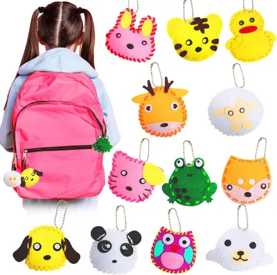 Imagen del producto de Kits de costura para niños, 12 unidades, con adorables llaveros con forma de animales, kits de costura divertidos, ideales para niños de 5 a 12 años, para aprender a coser