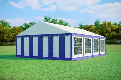 Produktbild von Partyzelt 6x8m PVC Standard PLUS Feuerfest - Blau und Weiß