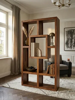 Produktbild von Bücherregal MUMBAI Massiv-Holz Sheesham 90 x 180 cm Wohnzimmer-Regal Ablagefächer Design Landhaus-Stil Standregal