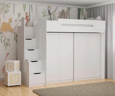 Produktbild von Hochbett DORIAN mit 2 Schränken in weiss