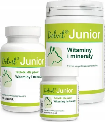 Produktbild von Dolvit Junior VITAMINE UND MINERALIEN FÜR WELPEN für Hunde 90 Tabletten.