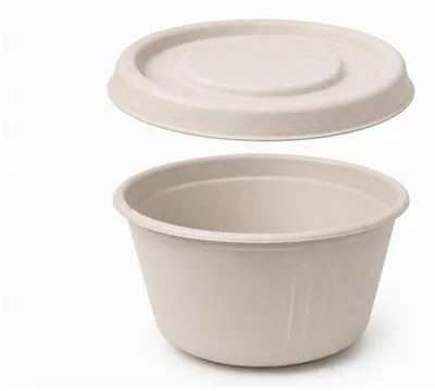 Produktbild von 50x Dressingbecher Dipschale 60ml rund Ø 62 mm aus Bagasse Zuckerrohr kompostierbar inkl Deckel