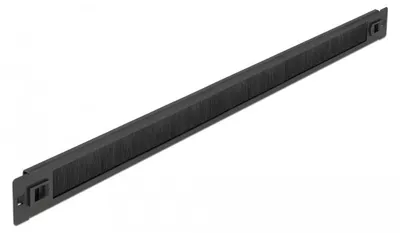Obrázek produktu pro DeLOCK Kartáčový proužek délky 19″ (48,26 cm) pro správu kabelů, beznástrojový, 1U, černý, Průchozí panel s kartáčem, Kov, Nylon, Černá