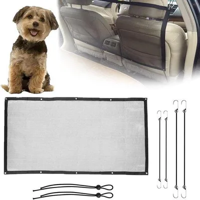 Produktbild von Famanu Autobarriere für Hunde - verstellbares Trennnetz für Auto mit Seil und Haken - Hundesicherheitsnetz für Kofferraum (110 x 72 cm)