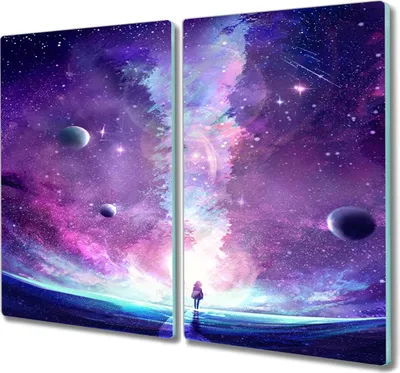 Produktbild von Coloray Herdabdeckplatte 2x30x52 cm Schneidebrett Kochplattenabdeckung Küchenbrett Hackbrett - Nachthimmel Sterne Universum