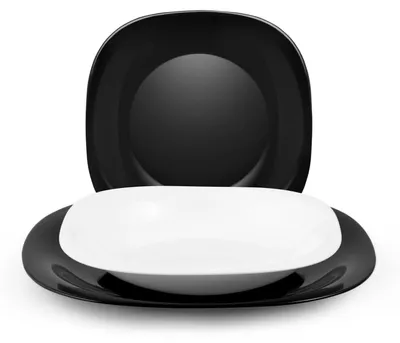 18-tlg. Speiseservice Black&White, Opalglas, quadratisch, 6 Personen