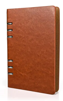 Zdjęcie produktu dla Notatnik A5, możliwość uzupełniania wkładów, twarda okładka, sztuczna skóra, kolor brązowy, 100 kartek, gramatura 100 g/m², 6 pierścieni