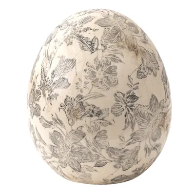 Produktbild von Clayre & Eef Figur Ei Ø 14x16 cm Grau Beige Keramik Blumen
