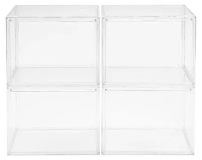 Immagine prodotto di Scatole portaoggetti per borse - Espositori - Set da 4 - 36×27×23 cm - Impilabili - Antipolvere - PET - Trasparenti