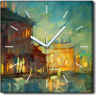 Produktbild von Coloray Uhr auf Leinwand 30x30 cm Wand Uhr Dekoration Wohnzimmer Segeltuch weiße Zeiger -Venedig Stadt Nacht