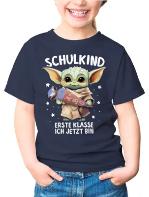 Produktbild von Kinder T-Shirt Mädchen Einschulung Baby Schulkind Erste Klasse ich jetzt bin Spruch lustig Schulanfang Moonworks® navy 129-140 (9-10 Jahre)