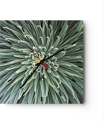 Produktbild von Wanduhr - Quadrat - Glasuhr - Agave Grün Pflanze - 30x30cm - Schleichendes Uhrwerk - Lautlos - zum Aufhängen bereit - Dekoration Modern - Wanddekoration aus Glas - C3AC30x30-4905