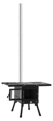 Image de Poêle à bois portable, pliable, en acier au carbone noir, de 8 kg, idéale pour le camping et la cuisine en extérieur