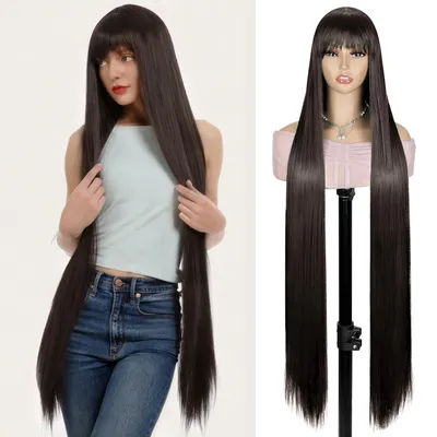 Obrázok produktu pre Dlhá hnedá paruka s ofinou - 101 cm, syntetické vlákna