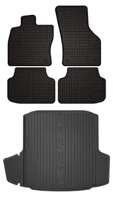 Image de Tapis en caoutchouc + bac de coffre pour Skoda Octavia III 2016-2020 (liftback, plancher fixe) – 5 pièces, noirs, sur mesure