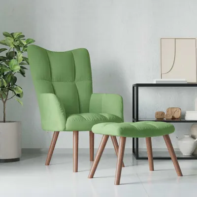 Zdjęcie produktu dla Maison Exclusive – fotel relaksacyjny z podnóżkiem, jasnozielony aksamit