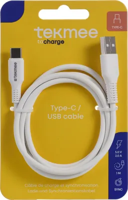 Image de TEKMEE 40 43 01 70 Câble de charge USB-A/USB-C nylon blanc