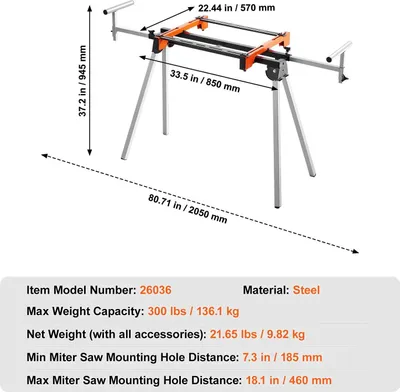 Obrázek produktu pro Stojan na pokosovou pilu, robustní ocelová konstrukce, rychlá montáž, 78 palců, 300 lb