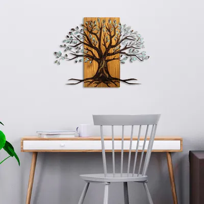 Produktbild von Wallity, Willow - 382-A, Dekoratives Wandaccessoire aus Holz, 100 % HOLZ / METALL, Nussbaum, 58 x 80 cm